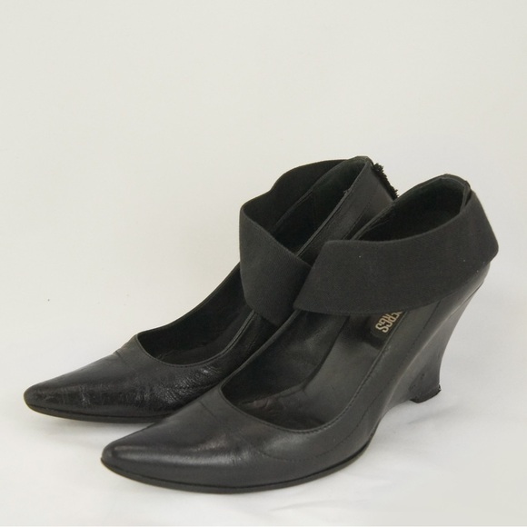 Vintage 90s Archive Dirk Bikkembergs Black  Leather Pump Heels - Picture 1 of 8